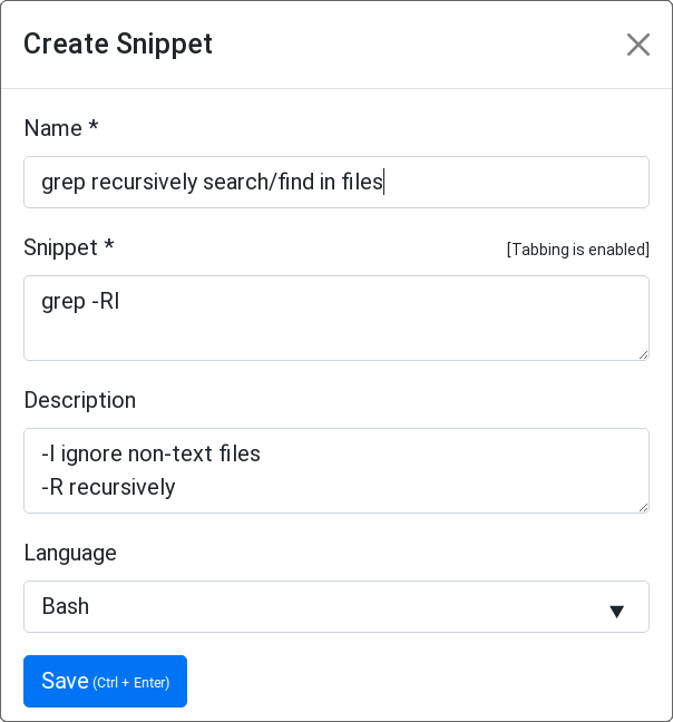 Create Snippet Create